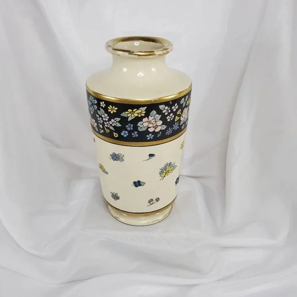 Antique J.H. Stouffer Hand Painted Floral  Vase Art Nouveau 8.5